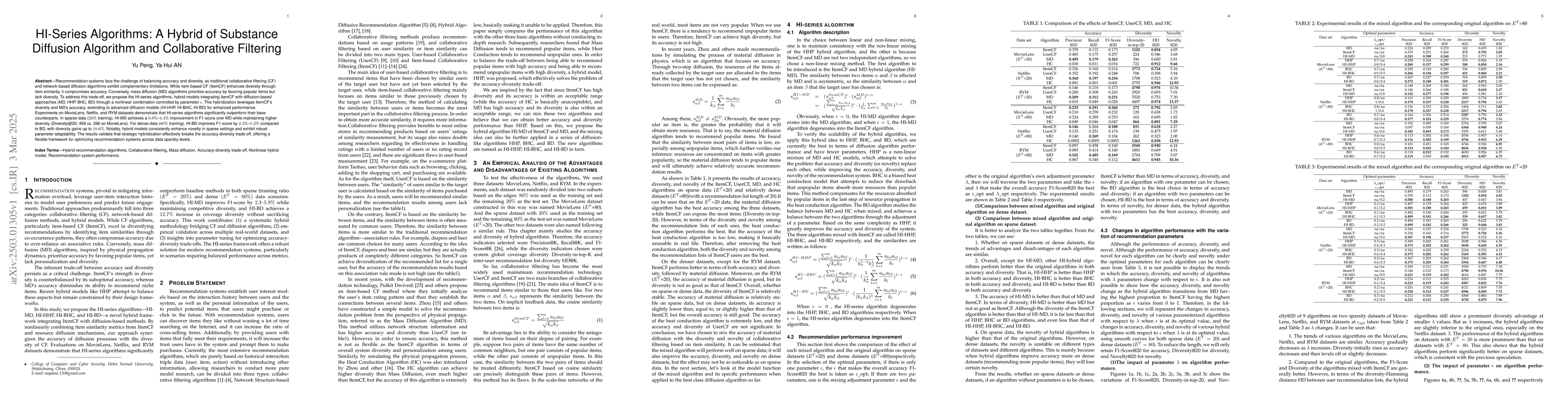 Thumbnail for HI-Series Algorithms A Hybrid of Substance Diffusion Algorithm and
  Collaborative Filtering