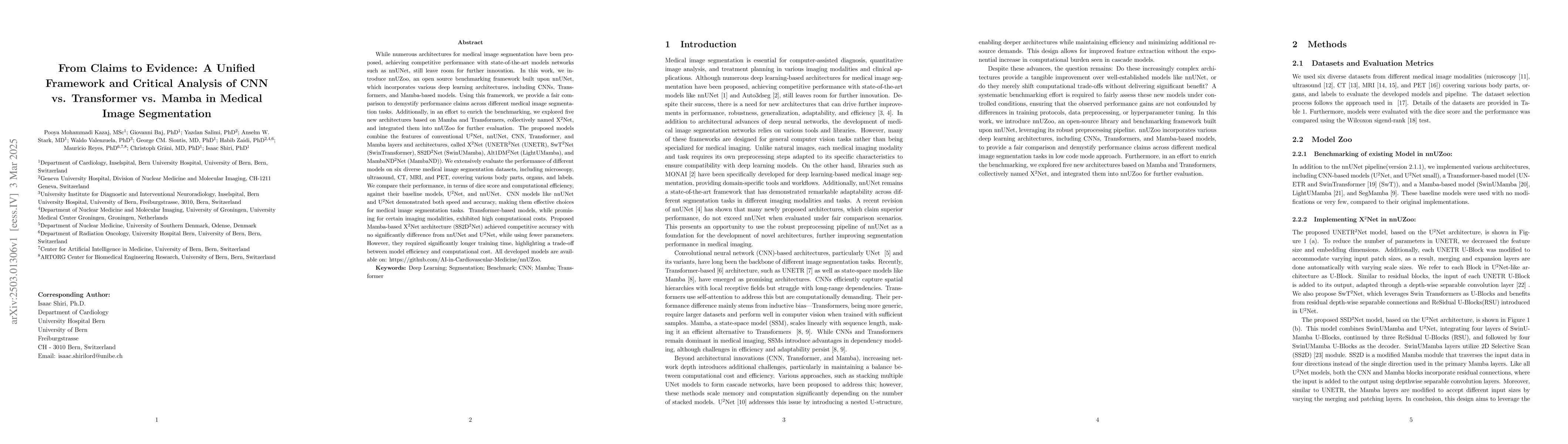 Thumbnail for From Claims to Evidence: A Unified Framework and Critical Analysis of
  CNN vs. Transformer vs. Mamba in Medical Image Segmentation