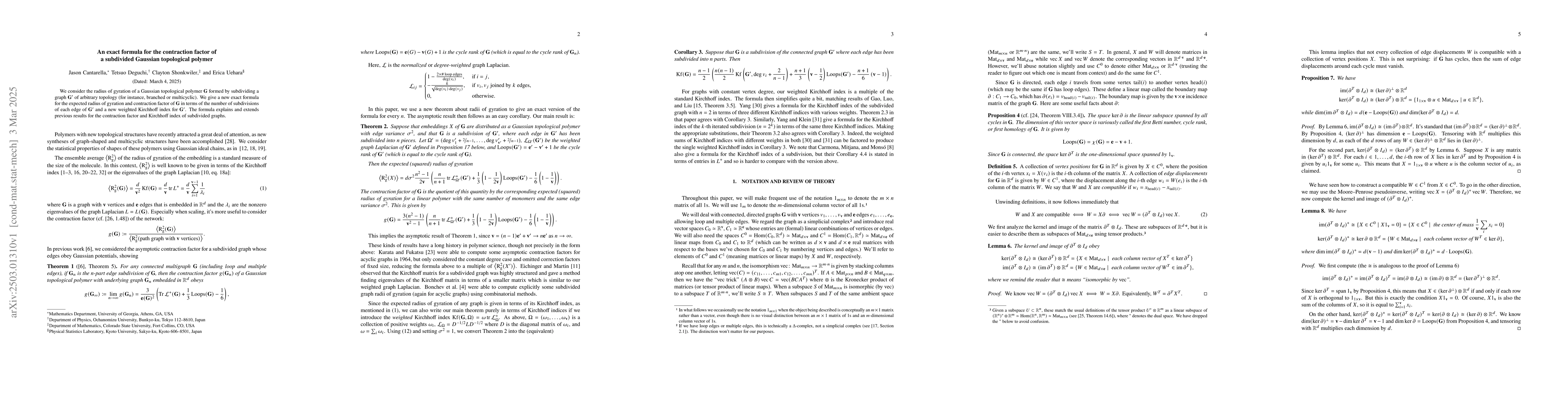 Thumbnail for An exact formula for the contraction factor of a subdivided Gaussian
  topological polymer