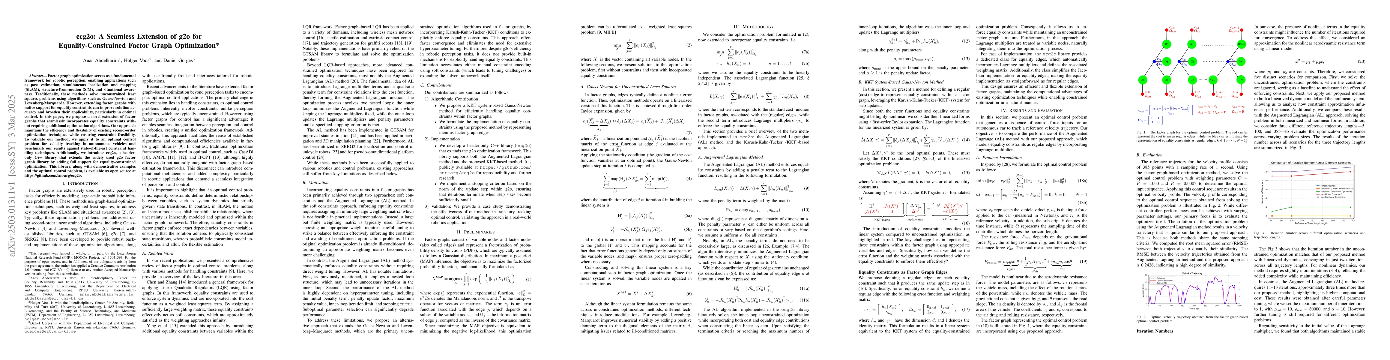 Thumbnail for ecg2o: A Seamless Extension of g2o for Equality-Constrained Factor Graph
  Optimization