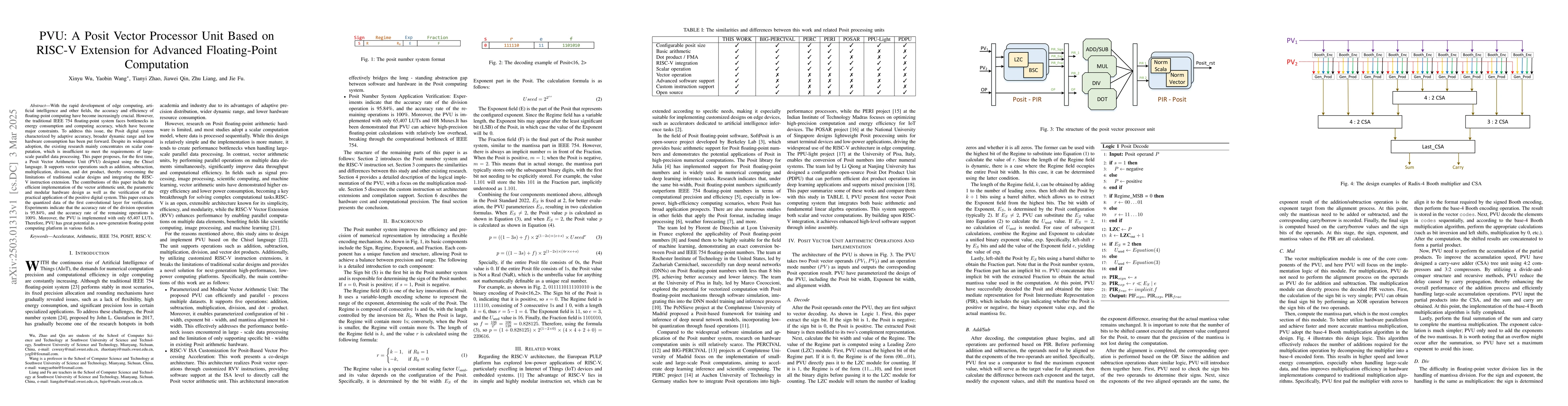 Thumbnail for PVU: Design and Implementation of a Posit Vector Arithmetic Unit (PVU)
  for Enhanced Floating-Point Computing in Edge and AI Applications