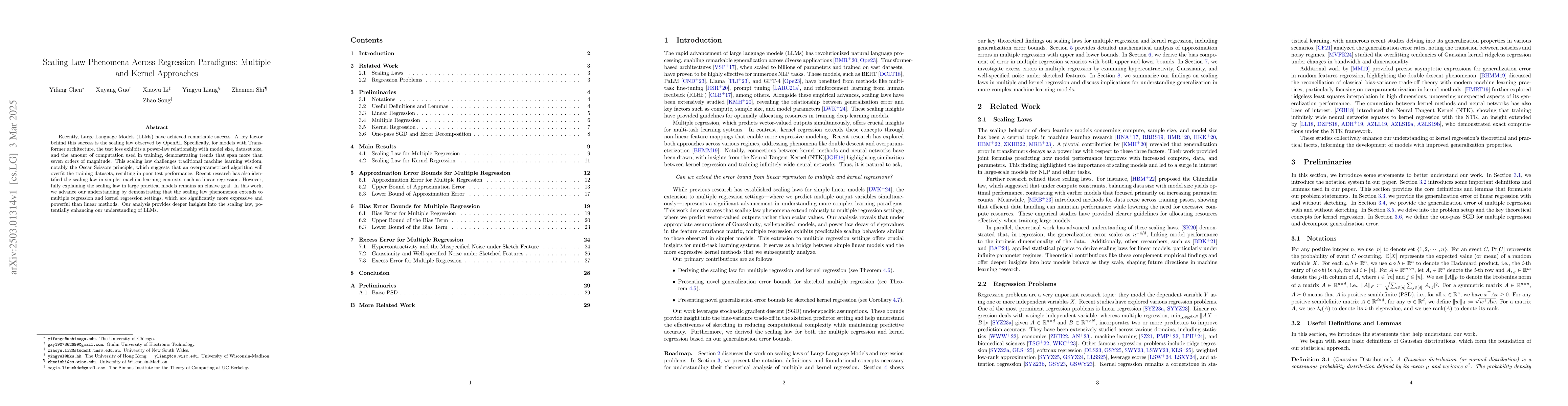 Thumbnail for Scaling Law Phenomena Across Regression Paradigms: Multiple and Kernel
  Approaches