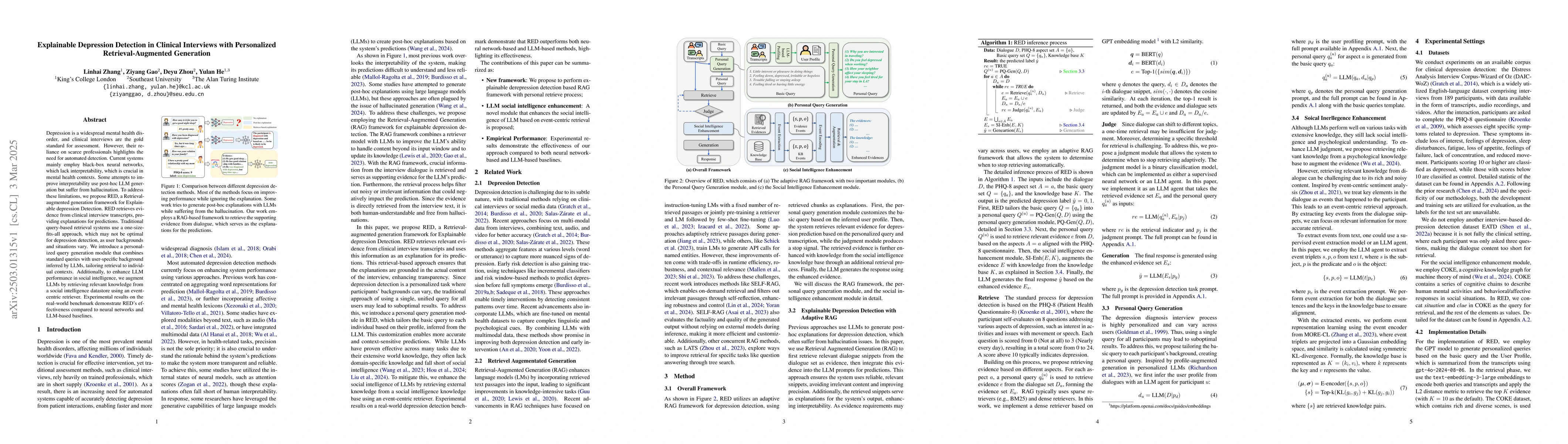 Thumbnail for Explainable Depression Detection in Clinical Interviews with
  Personalized Retrieval-Augmented Generation