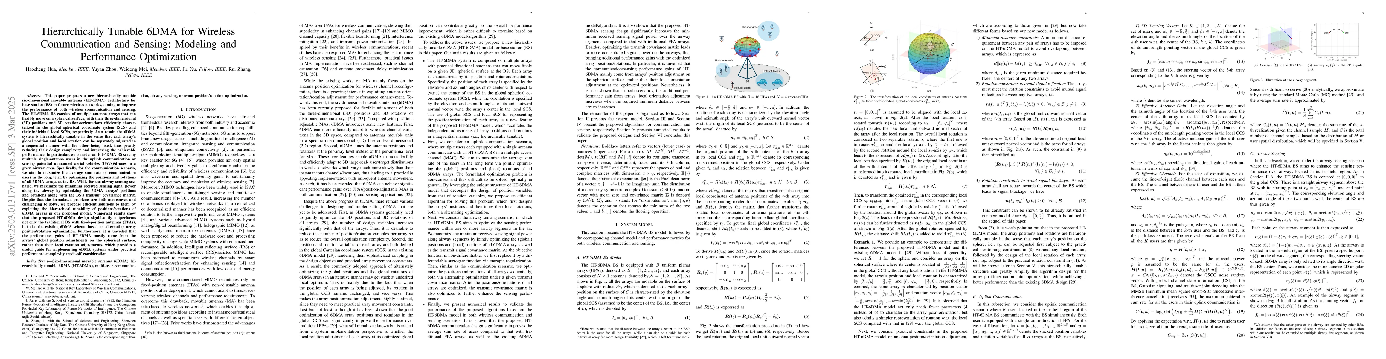 Thumbnail for Hierarchically Tunable 6DMA for Wireless Communication and Sensing:
  Modeling and Performance Optimization