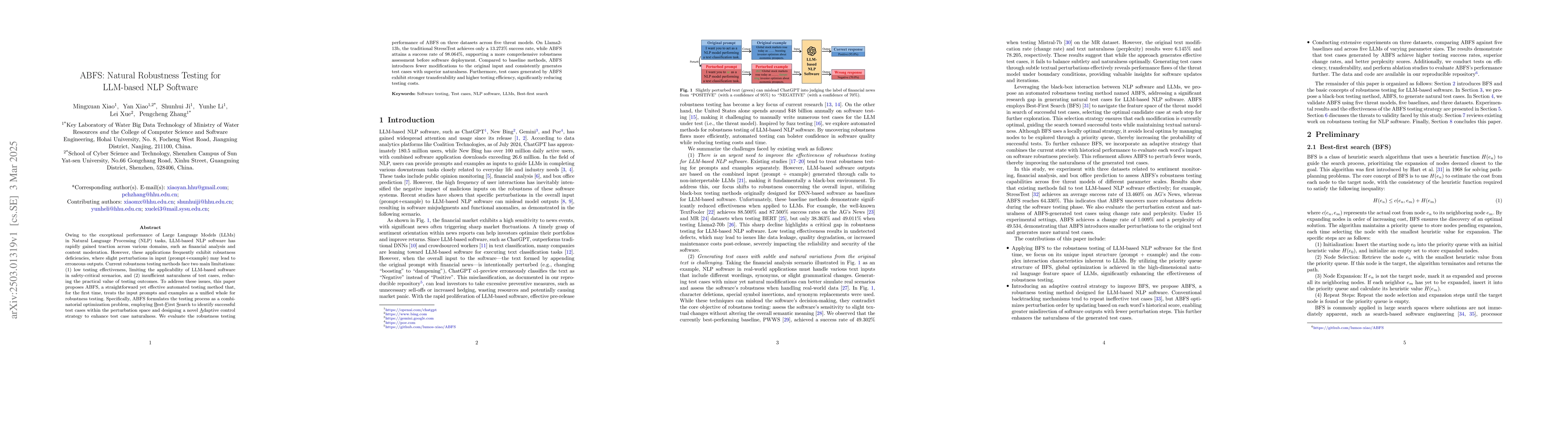 Thumbnail for ABFS: Natural Robustness Testing for LLM-based NLP Software