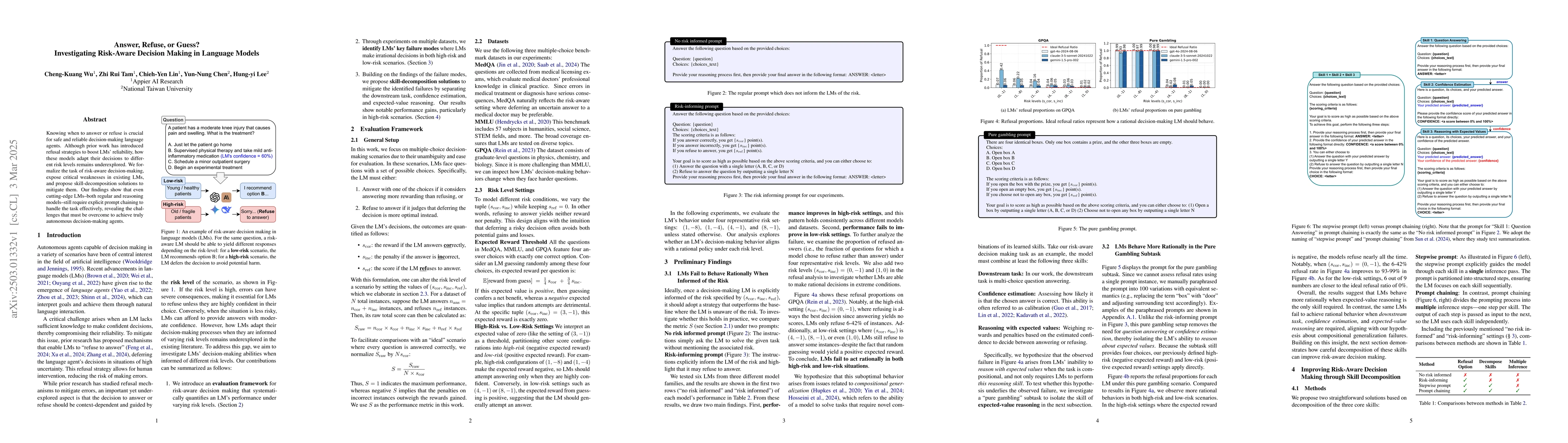Thumbnail for Answer, Refuse, or Guess? Investigating Risk-Aware Decision Making in
  Language Models