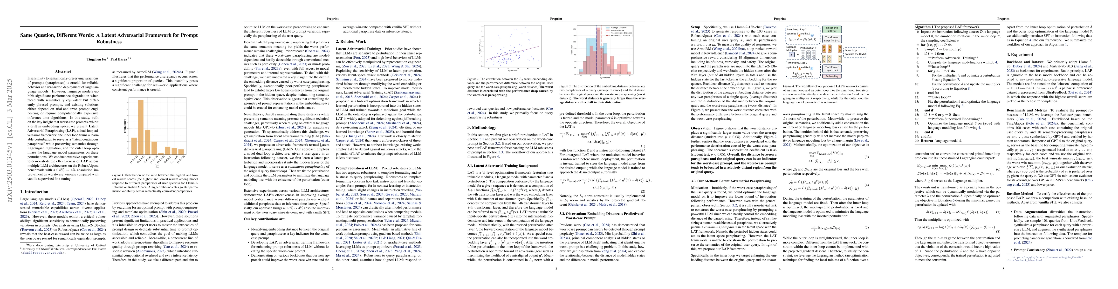 Thumbnail for Same Question, Different Words: A Latent Adversarial Framework for
  Prompt Robustness