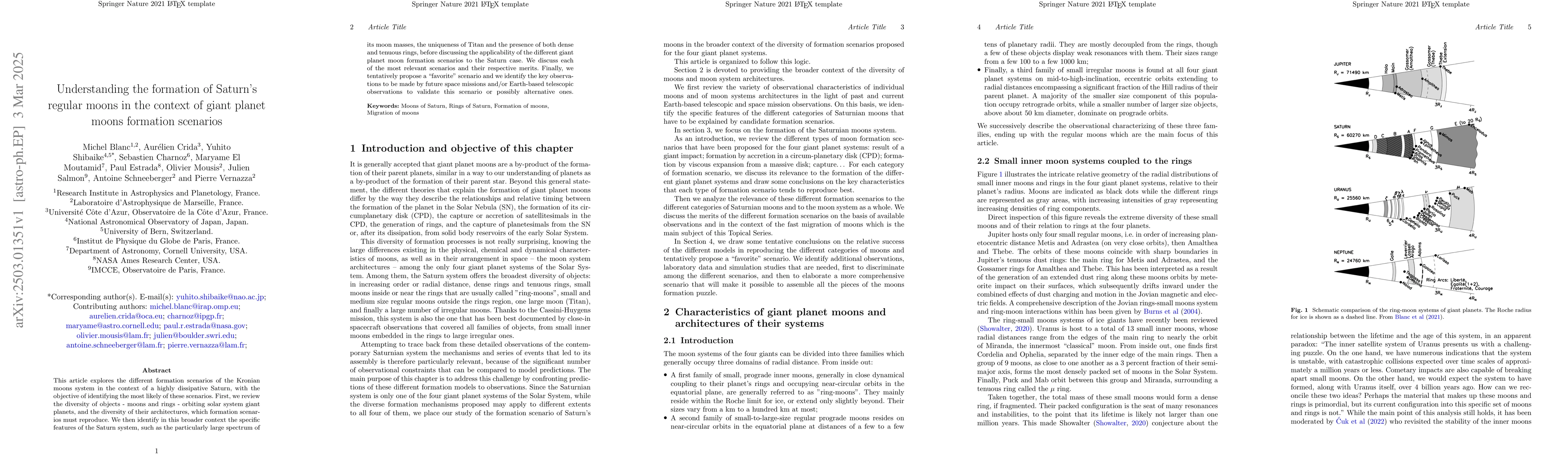 Thumbnail for Understanding the formation of Saturn's regular moons in the context of
  giant planet moons formation scenarios