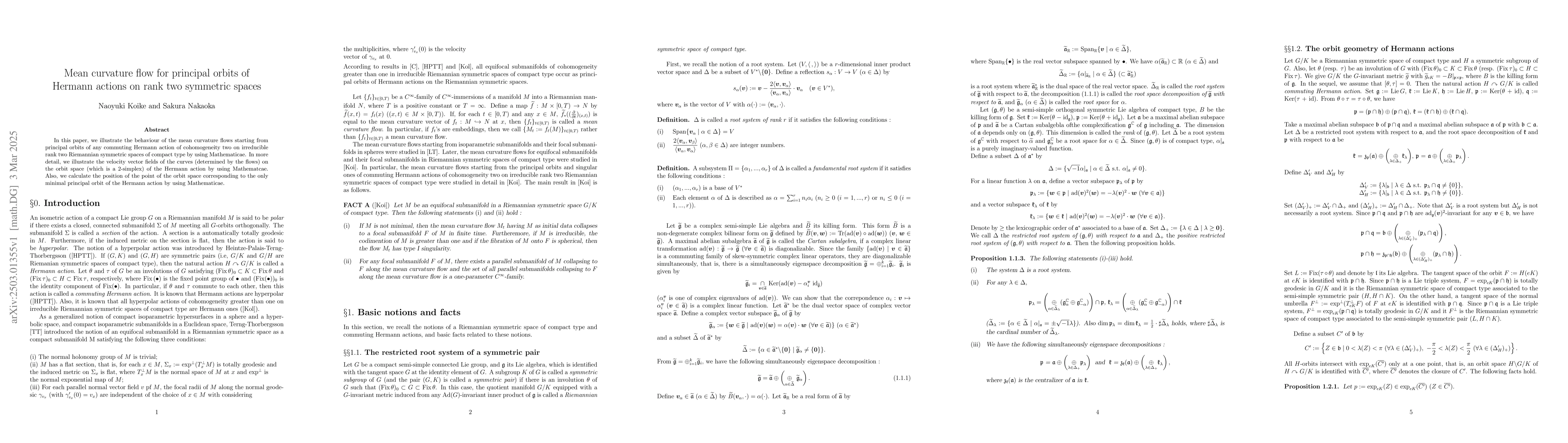 Thumbnail for Mean curvature flow for principal orbits of Hermann actions on rank two
  symmetric spaces