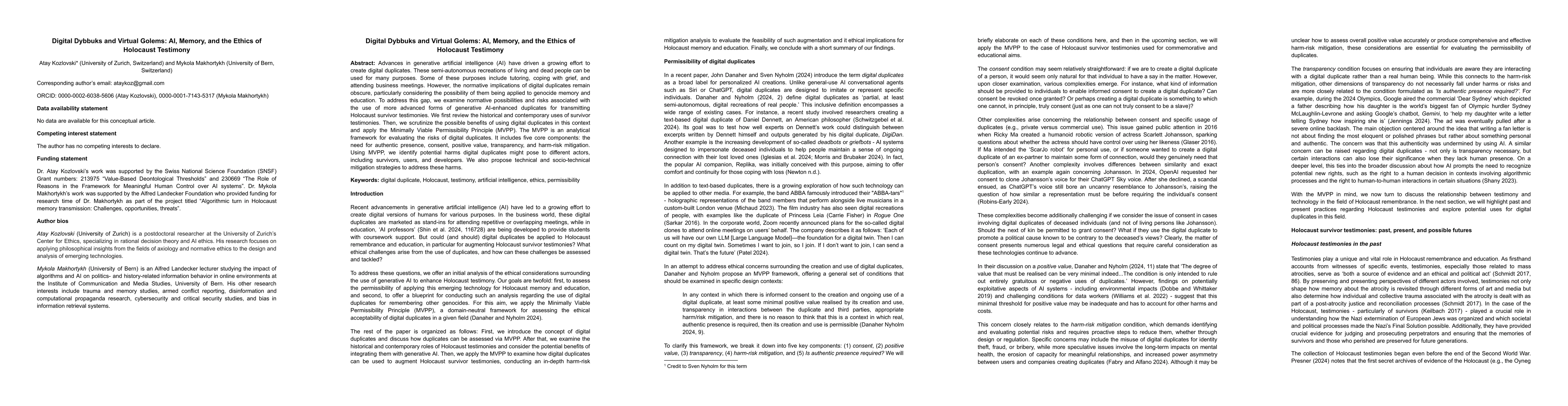 Thumbnail for Digital Dybbuks and Virtual Golems: AI, Memory, and the Ethics of
  Holocaust Testimony