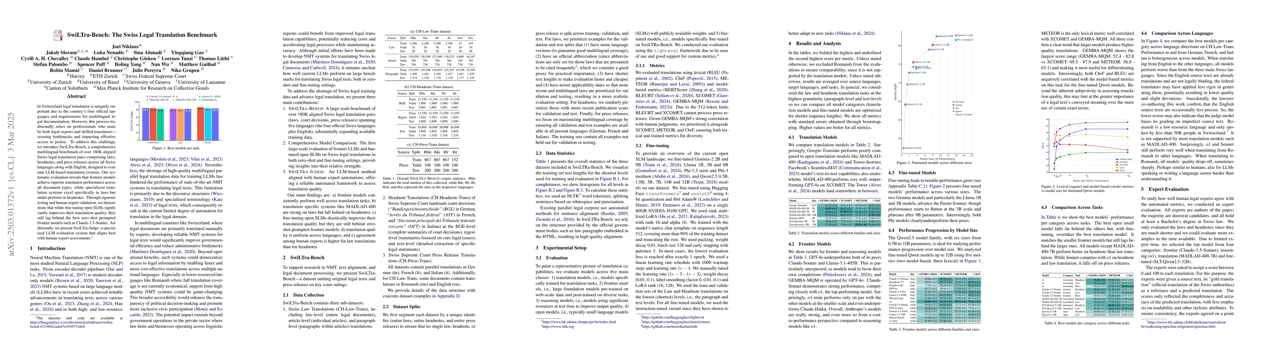 Thumbnail for SwiLTra-Bench: The Swiss Legal Translation Benchmark