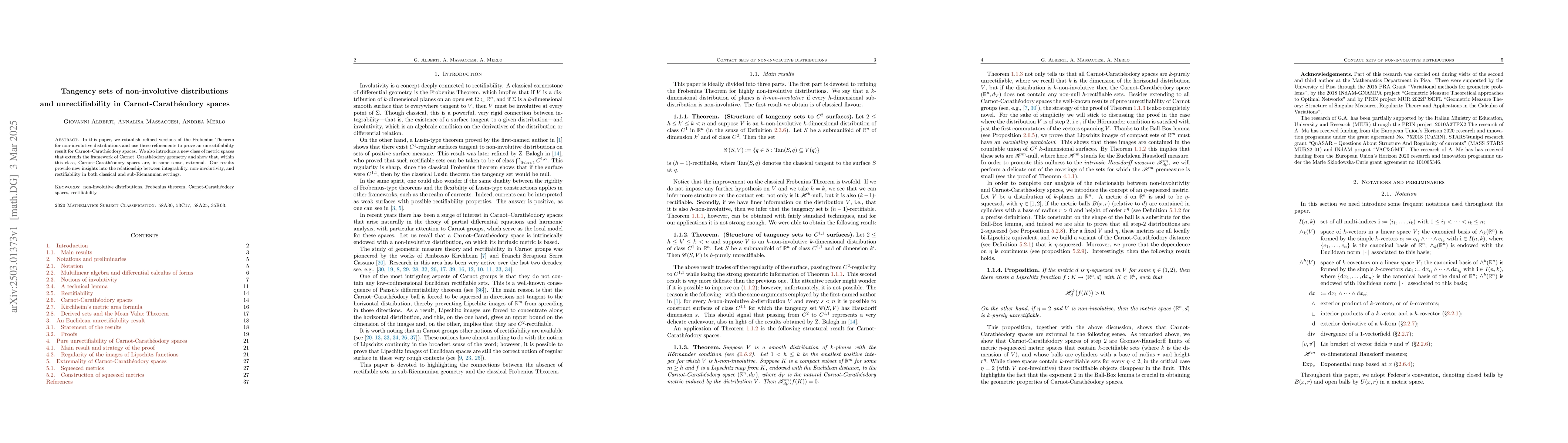 Thumbnail for Tangency sets of non-involutive distributions and unrectifiability in
  Carnot-Carathéodory spaces