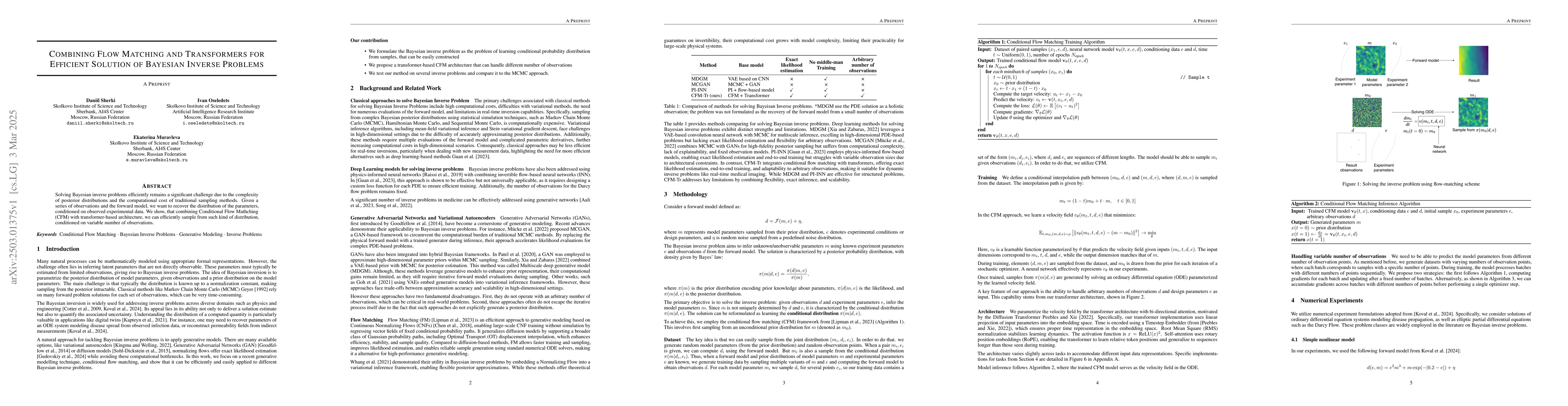 Thumbnail for Combining Flow Matching and Transformers for Efficient Solution of
  Bayesian Inverse Problems