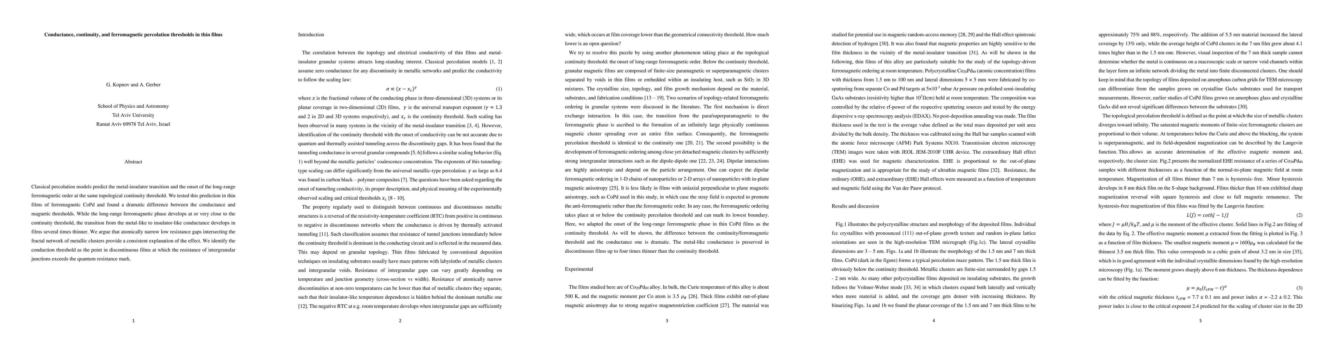 Thumbnail for Conductance, continuity, and ferromagnetic percolation thresholds in
  thin films