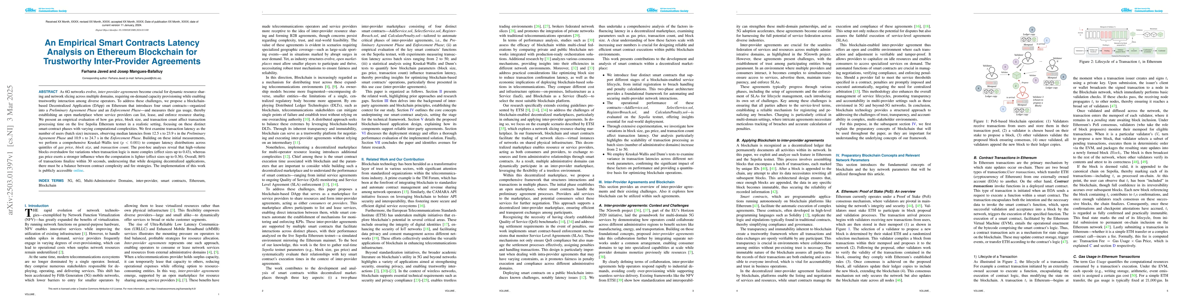 Thumbnail for An Empirical Smart Contracts Latency Analysis on Ethereum Blockchain for
  Trustworthy Inter-Provider Agreements