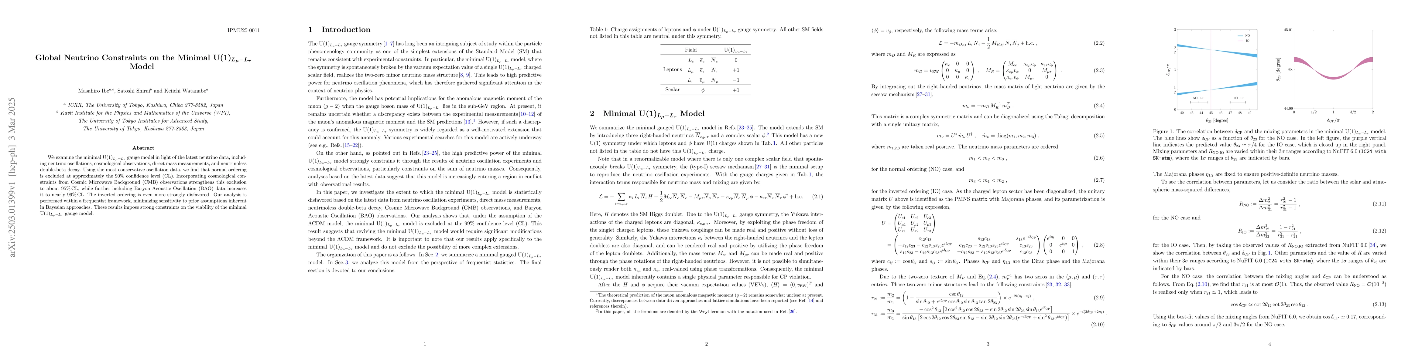 Thumbnail for Global Neutrino Constraints on the Minimal U(1)$_{L_μ-L_τ}$ Model