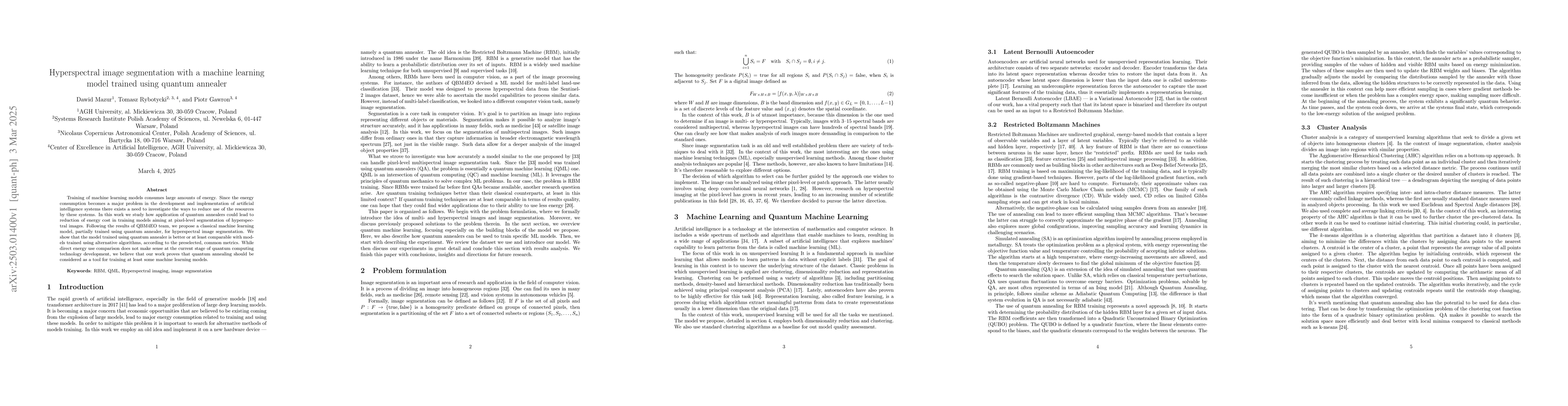 Thumbnail for Hyperspectral image segmentation with a machine learning model trained
  using quantum annealer