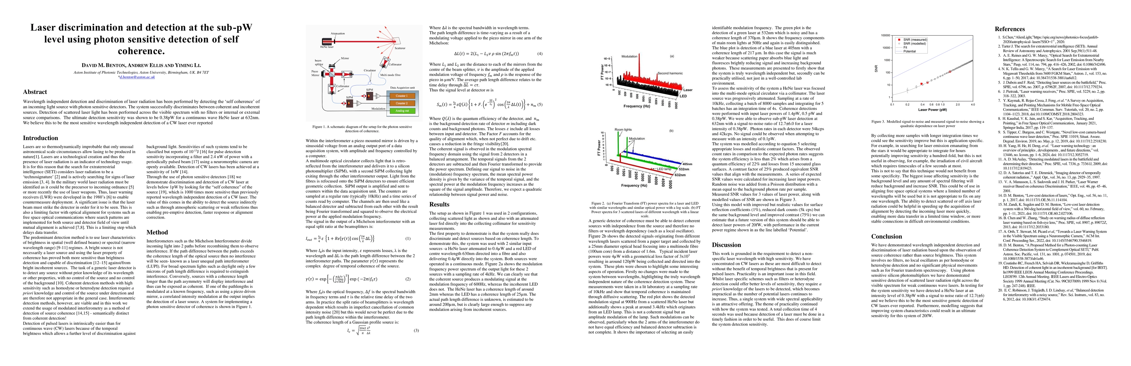 Thumbnail for Laser discrimination and detection at the sub-pW level using photon
  sensitive detection of self coherence