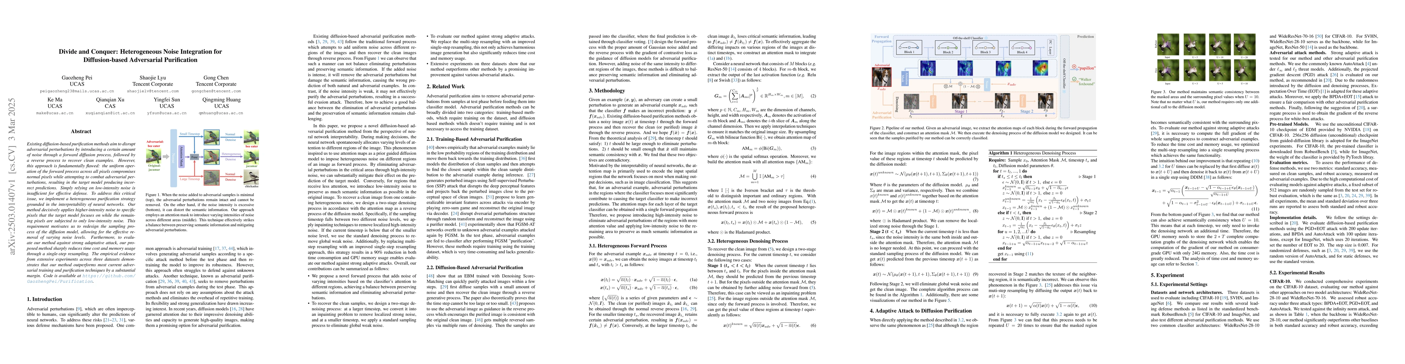 Thumbnail for Divide and Conquer: Heterogeneous Noise Integration for Diffusion-based
  Adversarial Purification