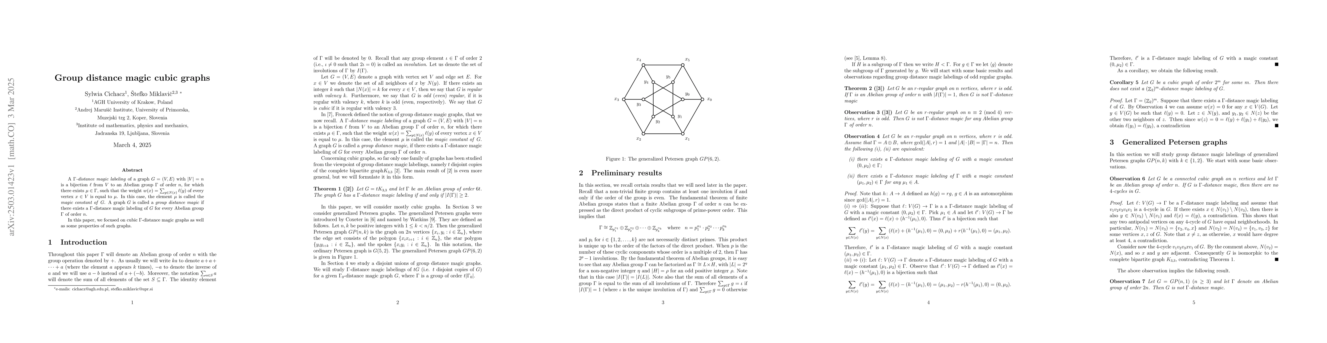 Thumbnail for Group distance magic cubic graphs