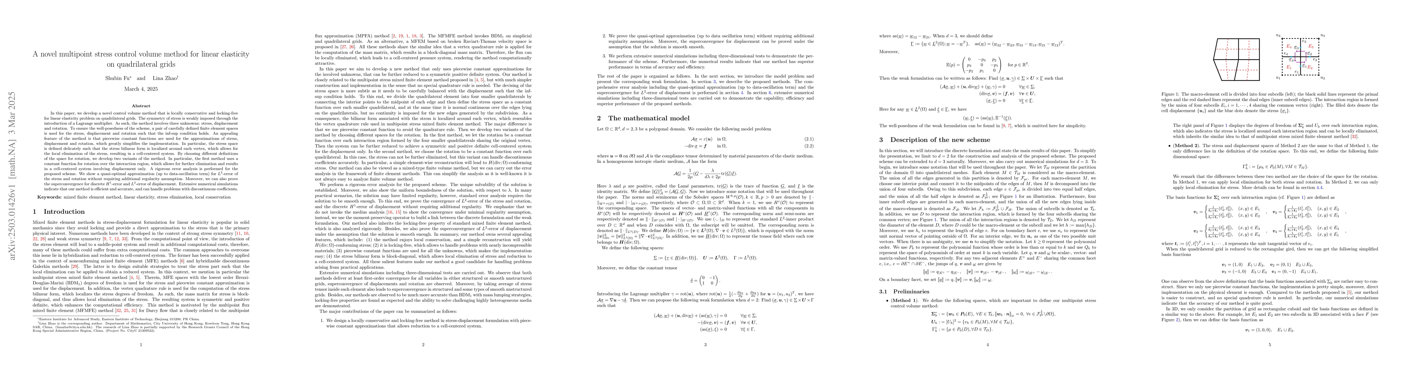 Thumbnail for A novel multipoint stress control volume method for linear elasticity on
  quadrilateral grids