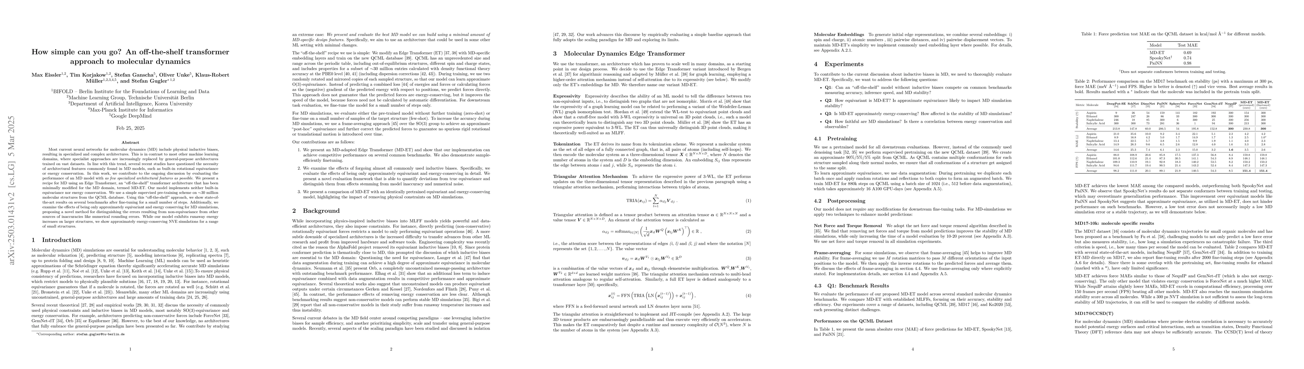 Thumbnail for How simple can you go? An off-the-shelf transformer approach to
  molecular dynamics