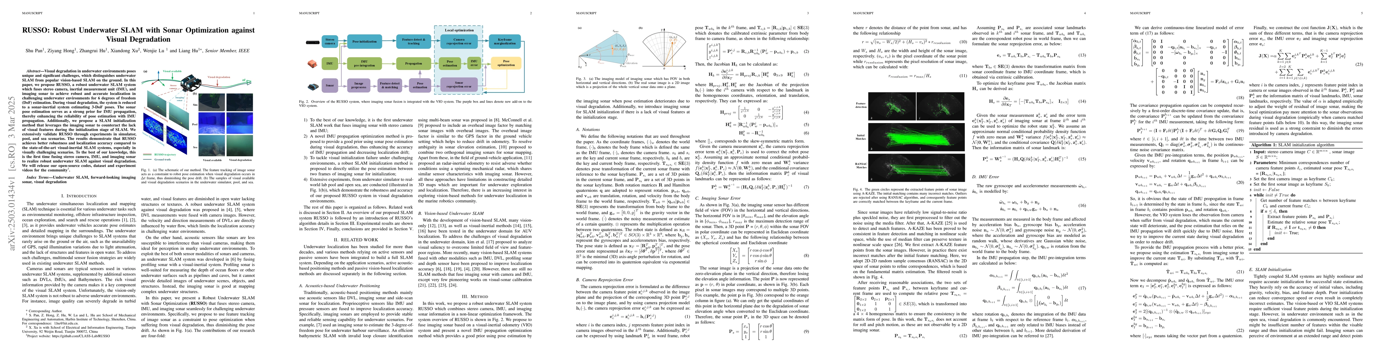 Thumbnail for RUSSO: Robust Underwater SLAM with Sonar Optimization against Visual
  Degradation