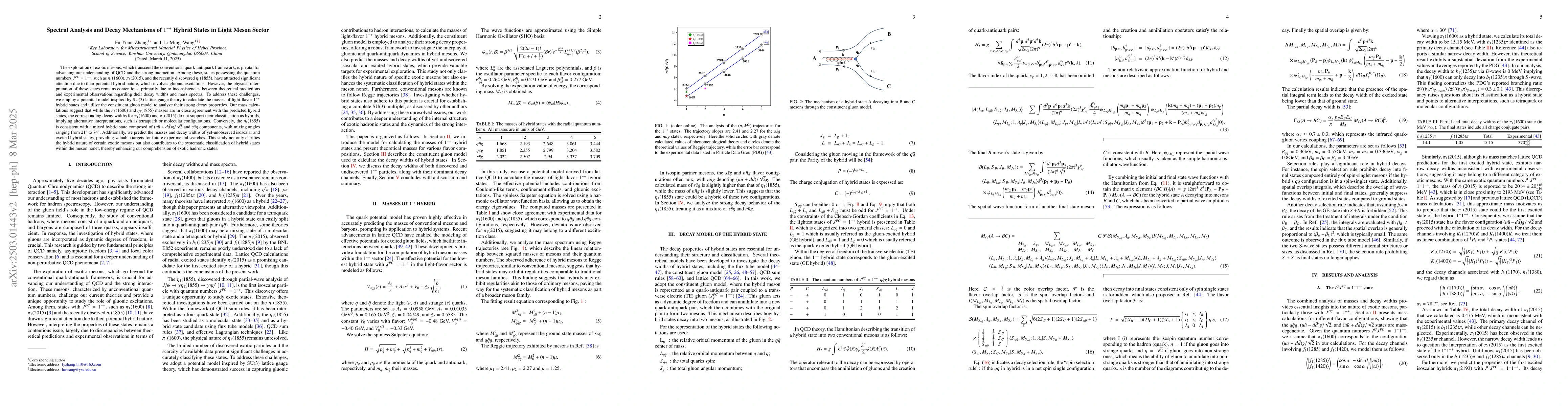 Thumbnail for Spectral Analysis and Decay Mechanisms of $1^{-+}$ Hybrid States in
  Light Meson Sector