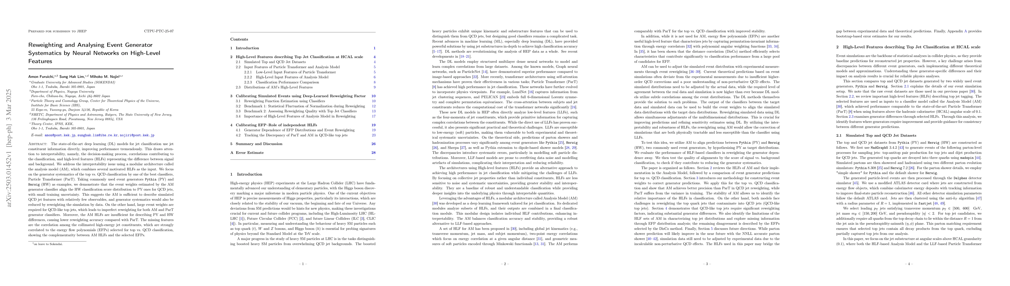 Thumbnail for Reweighting and Analysing Event Generator Systematics by Neural Networks
  on High-Level Features