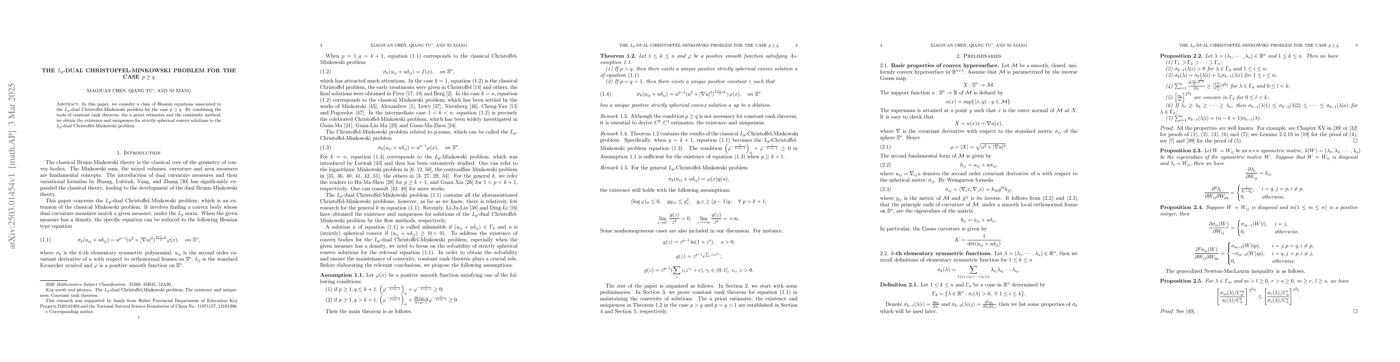 Thumbnail for The $L_p$-dual Christoffel-Minkowski problem for the case $p\geq q$