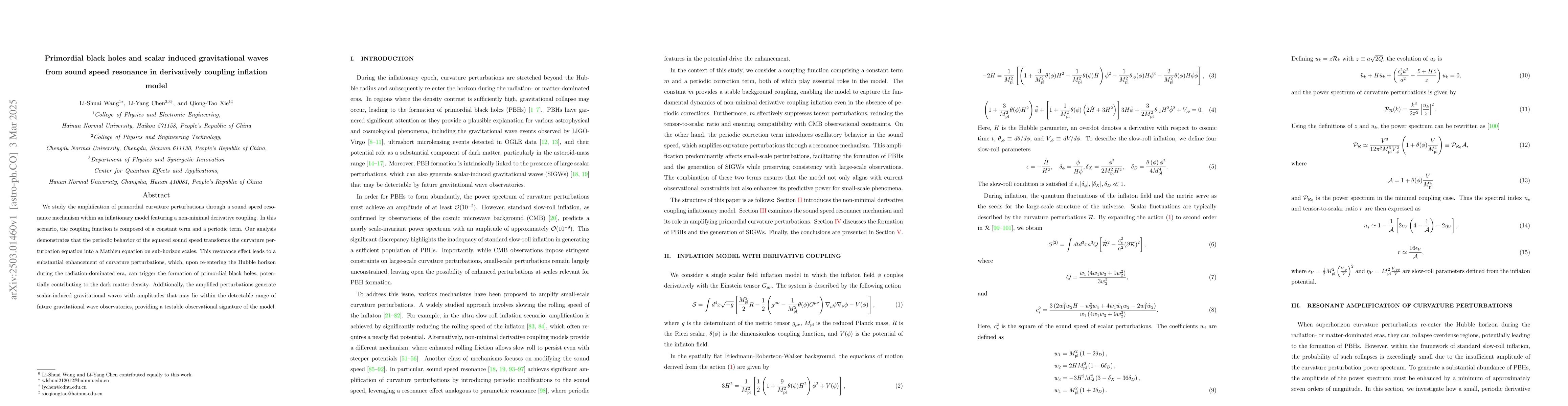 Thumbnail for Primordial black holes and scalar induced gravitational waves from sound
  speed resonance in derivatively coupling inflation model