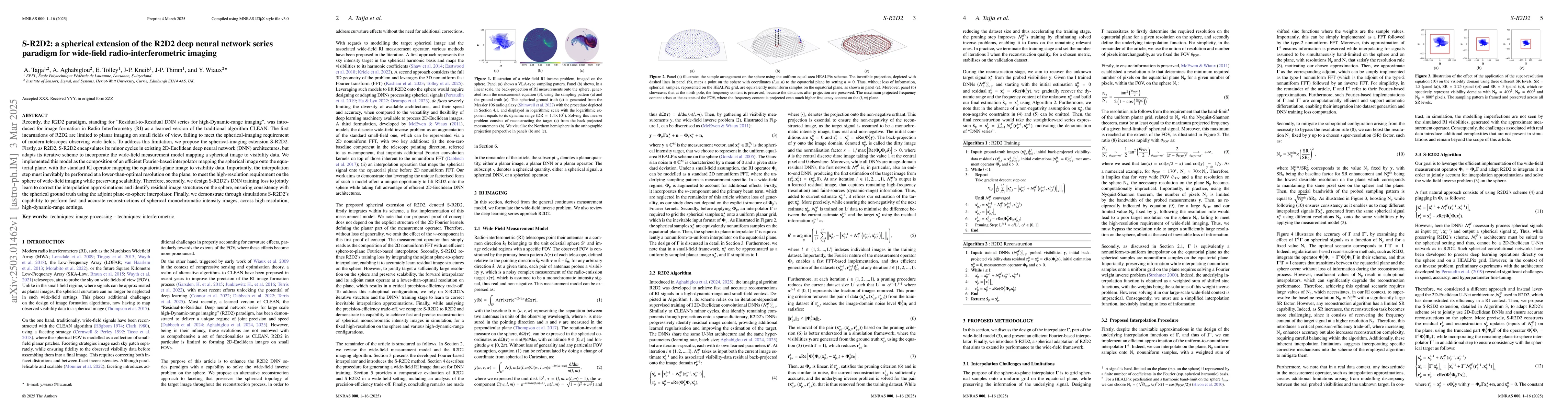 Thumbnail for S-R2D2: a spherical extension of the R2D2 deep neural network series
  paradigm for wide-field radio-interferometric imaging