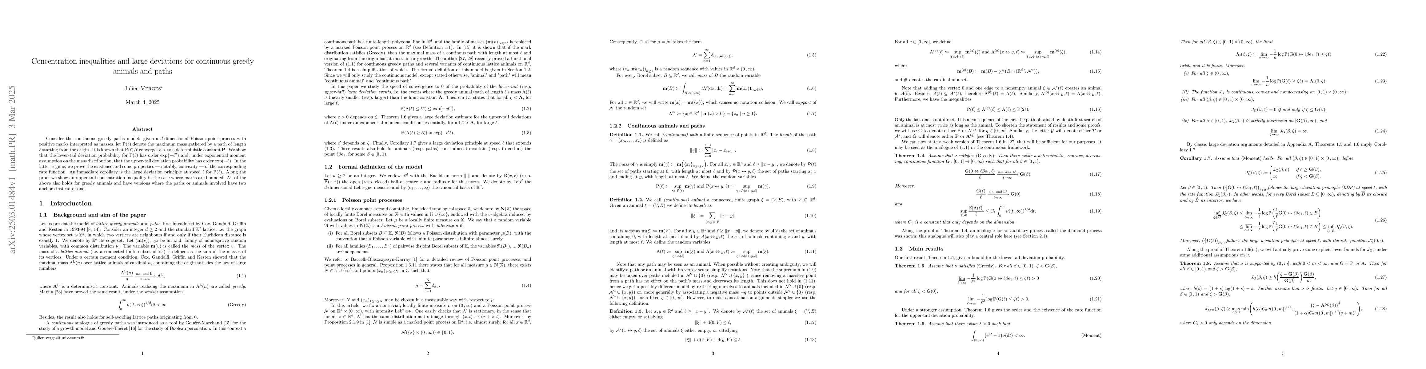 Thumbnail for Concentration inequalities and large deviations for continuous greedy
  animals and paths