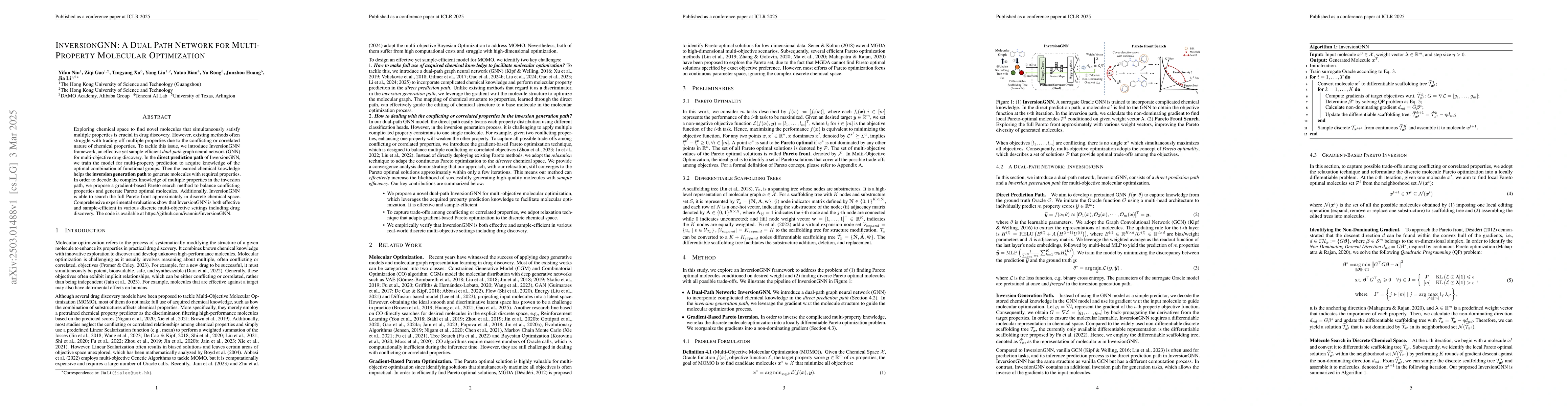 Thumbnail for InversionGNN: A Dual Path Network for Multi-Property Molecular
  Optimization