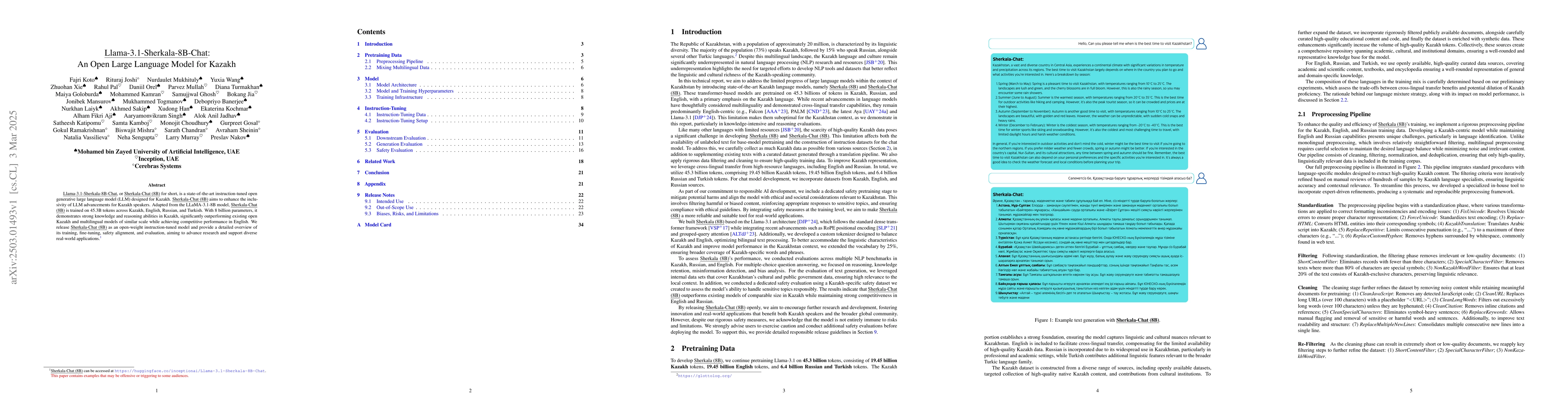 Thumbnail for Llama-3.1-Sherkala-8B-Chat: An Open Large Language Model for Kazakh