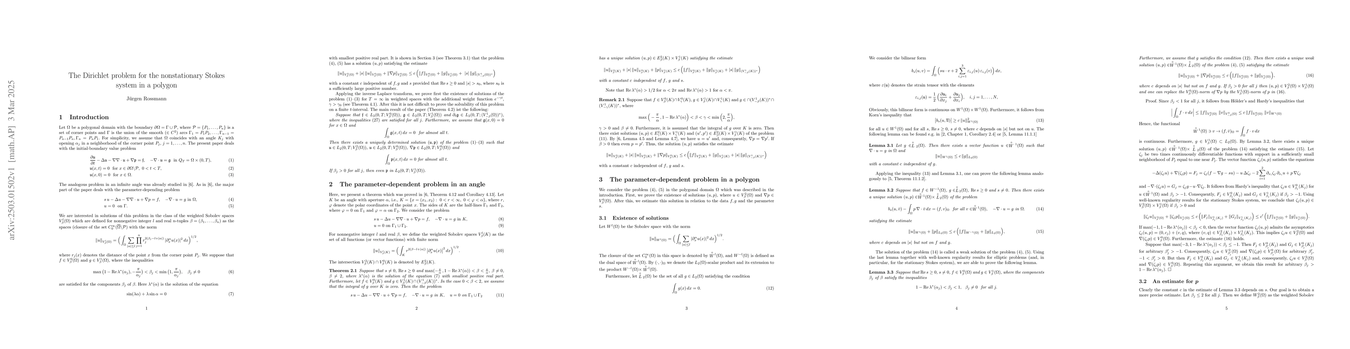 Thumbnail for The Dirichlet problem for the nonstationary Stokes system in a polygon