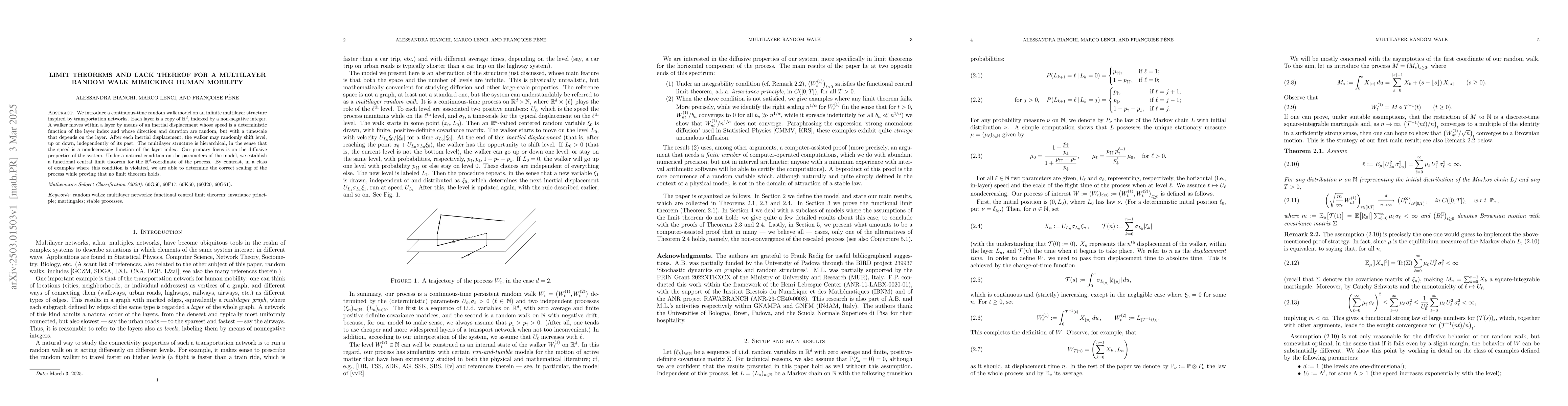 Thumbnail for Limit theorems and lack thereof for a multilayer random walk mimicking
  human mobility
