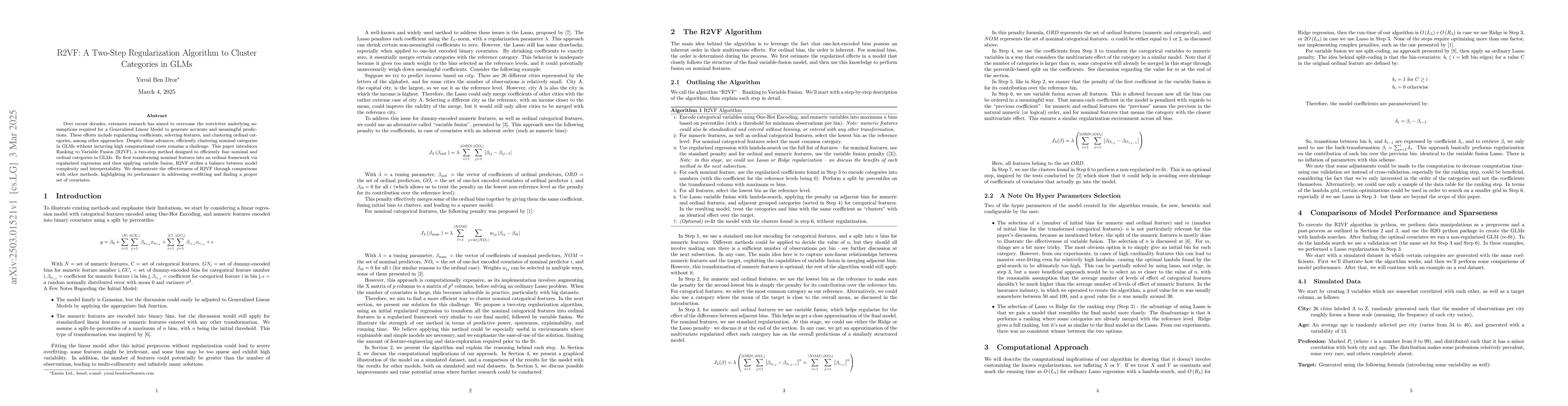 Thumbnail for R2VF: A Two-Step Regularization Algorithm to Cluster Categories in GLMs