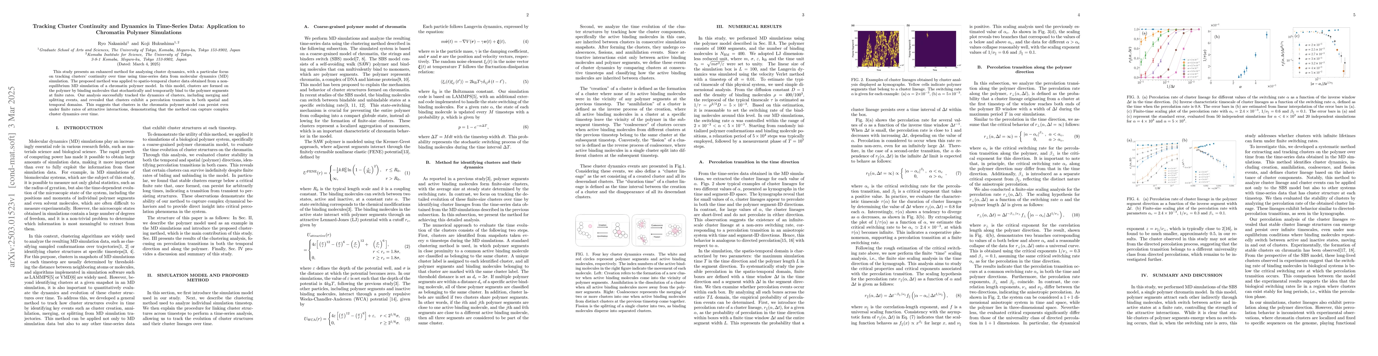 Thumbnail for Tracking Cluster Continuity and Dynamics in Time-Series Data:
  Application to Chromatin Polymer Simulations