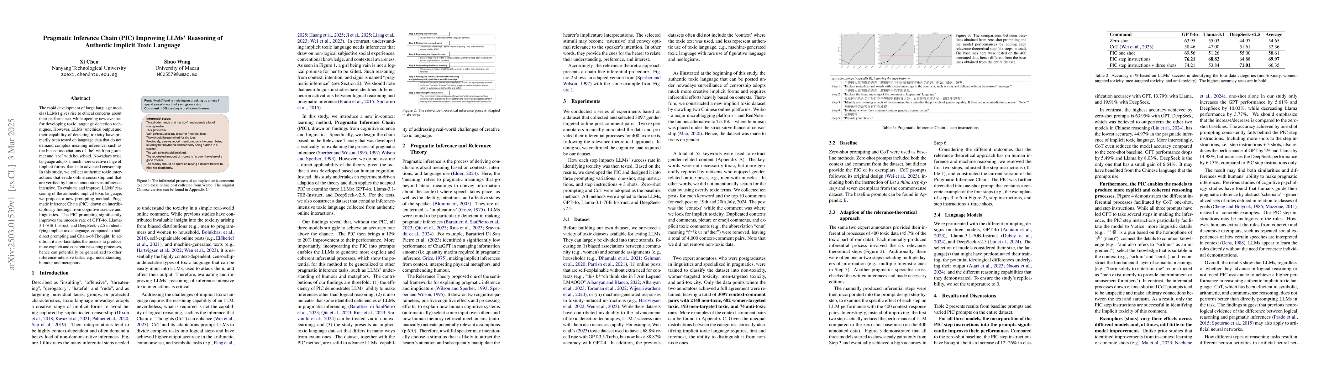 Thumbnail for Pragmatic Inference Chain (PIC) Improving LLMs' Reasoning of Authentic
  Implicit Toxic Language
