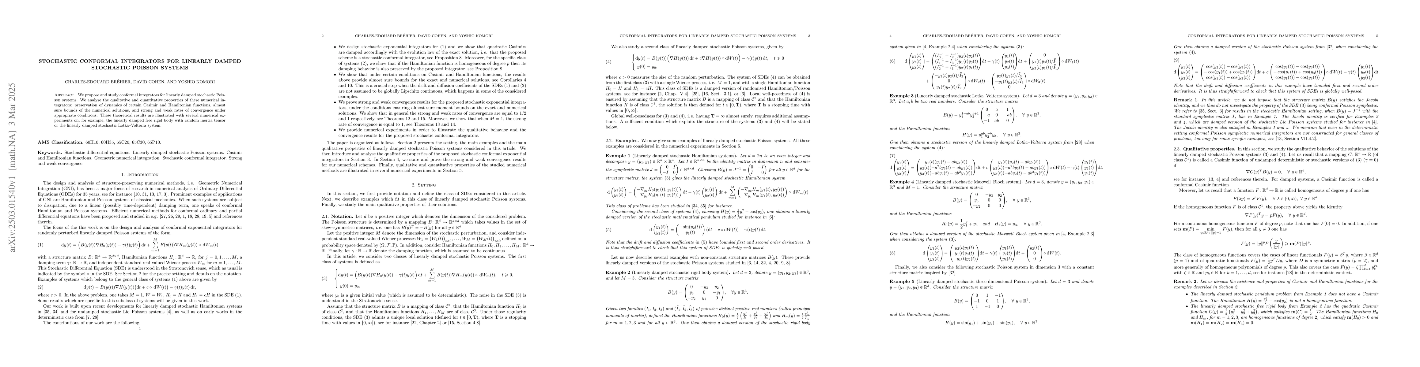 Thumbnail for Stochastic conformal integrators for linearly damped stochastic Poisson
  systems