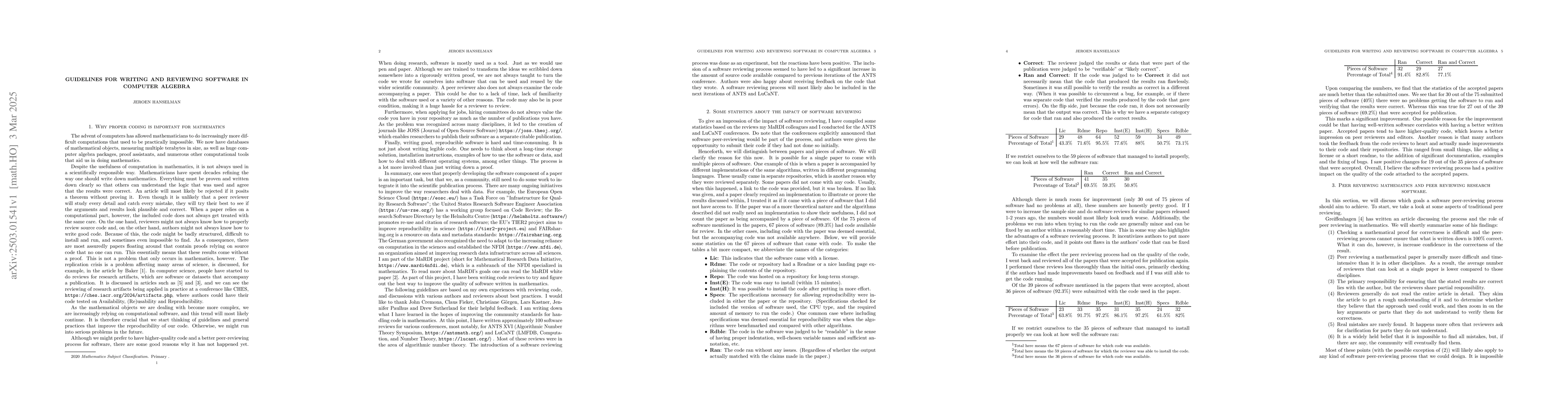 Thumbnail for Guidelines for writing and reviewing software in computer algebra