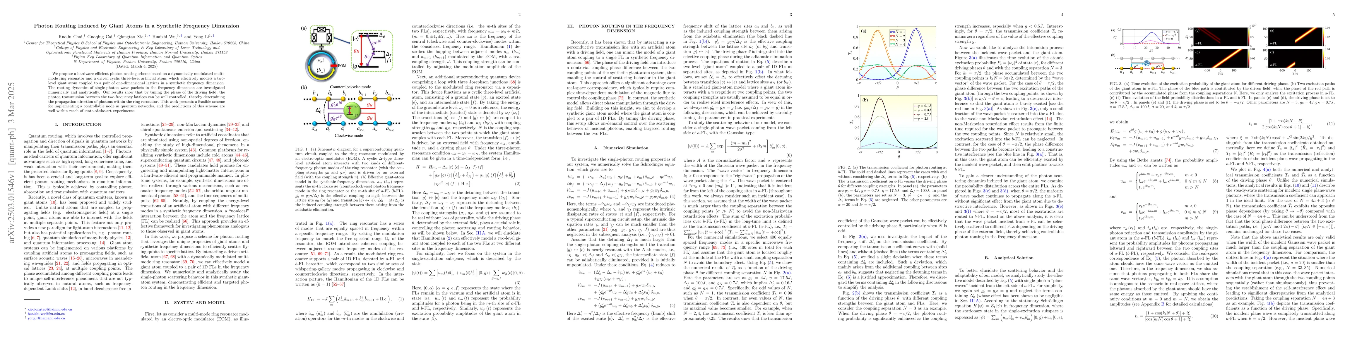 Thumbnail for Photon Routing Induced by Giant Atoms in a Synthetic Frequency Dimension