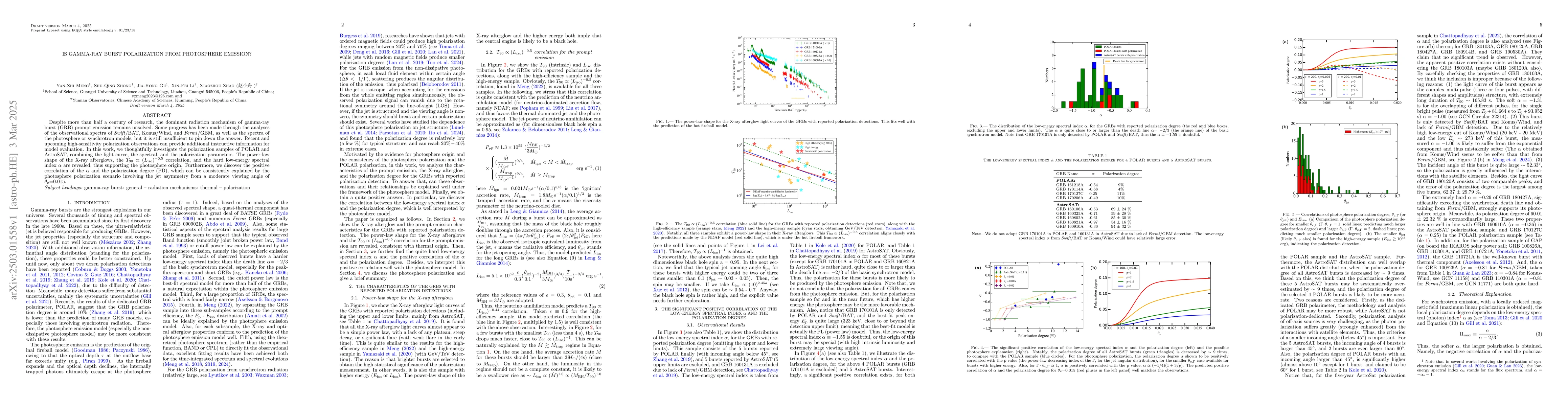 Thumbnail for Is Gamma-ray Burst Polarization from Photosphere Emission?