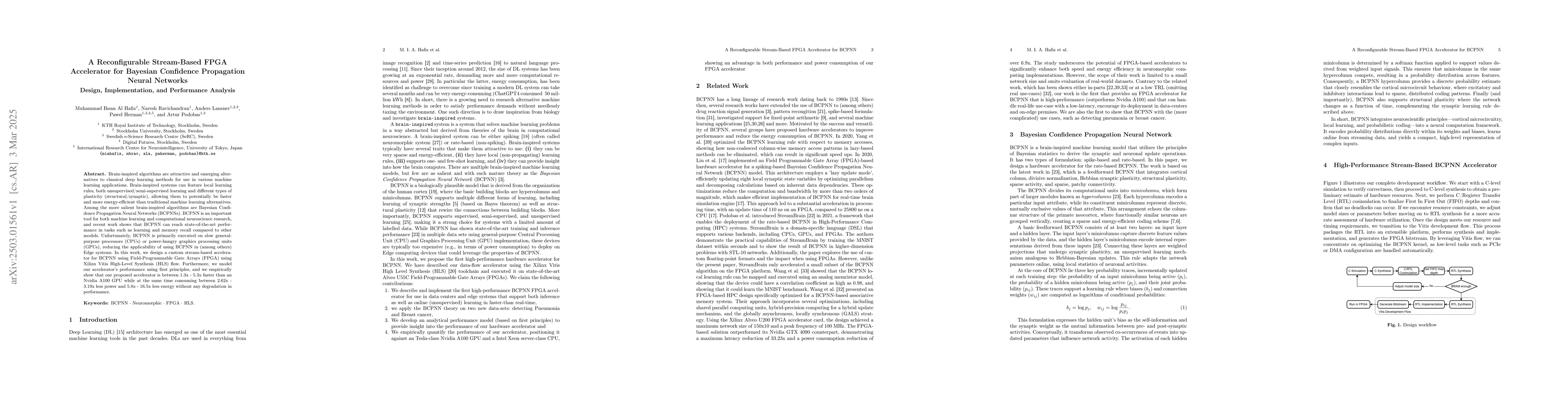 Thumbnail for A Reconfigurable Stream-Based FPGA Accelerator for Bayesian Confidence
  Propagation Neural Networks