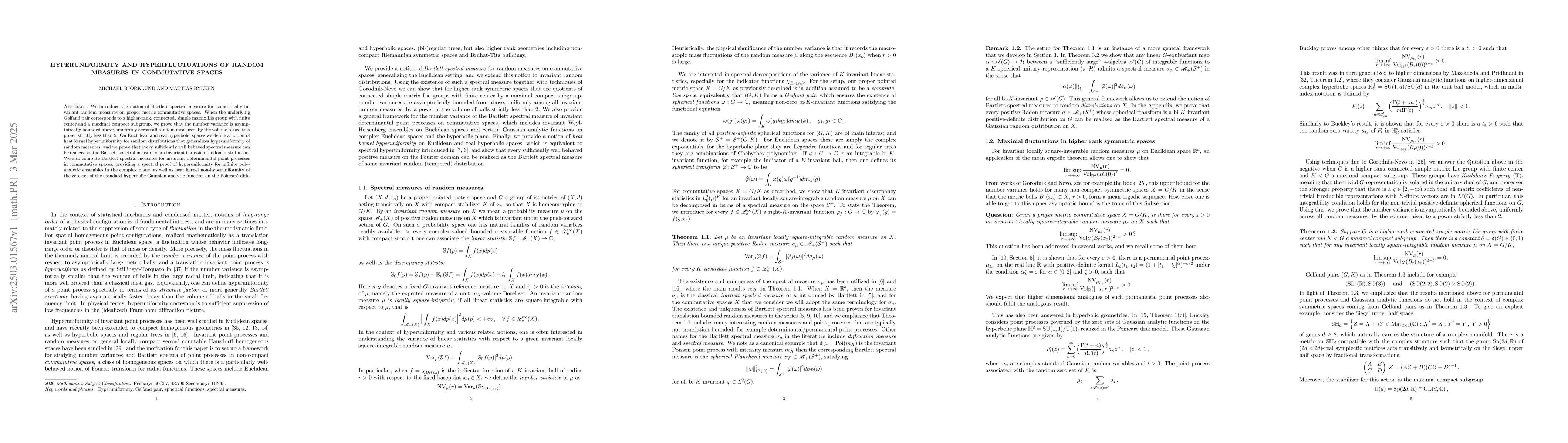 Thumbnail for Hyperuniformity and hyperfluctuations of random measures in commutative
  spaces