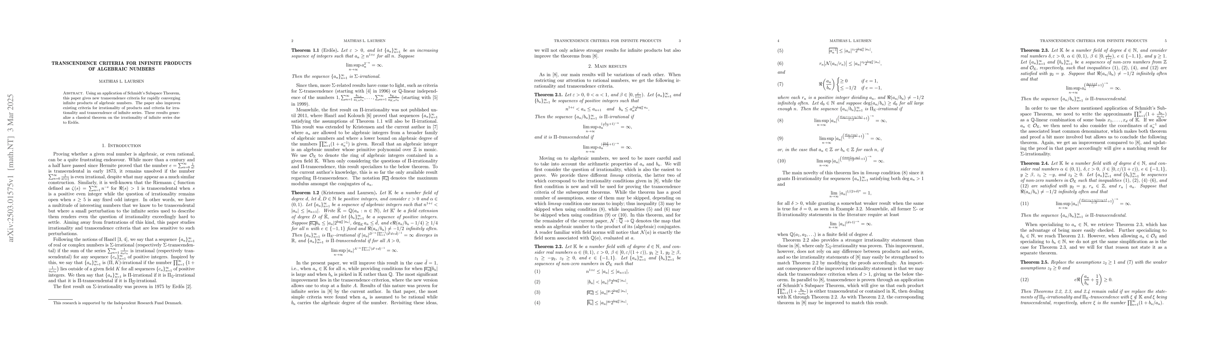 Thumbnail for Transcendence criteria for infinite products of algebraic numbers