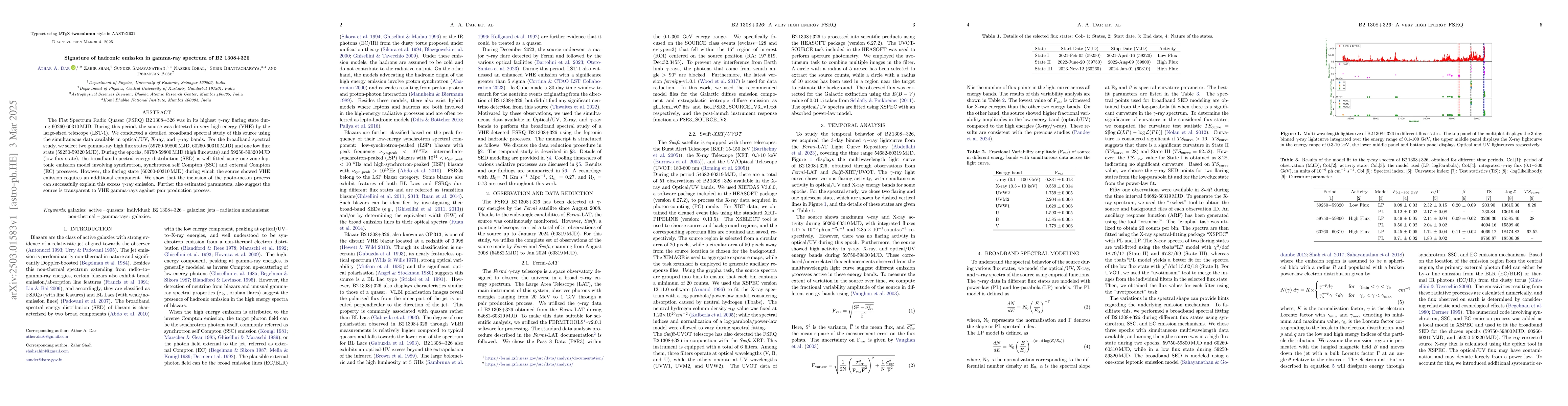Thumbnail for Signature of hadronic emission in gamma-ray spectrum of B2 1308+326