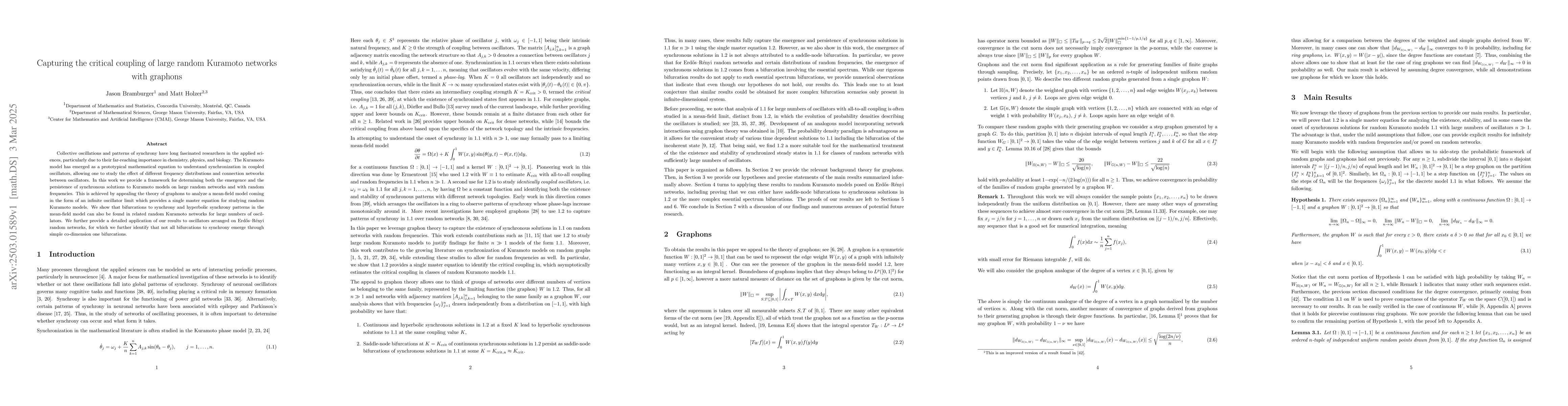Thumbnail for Capturing the critical coupling of large random Kuramoto networks with
  graphons