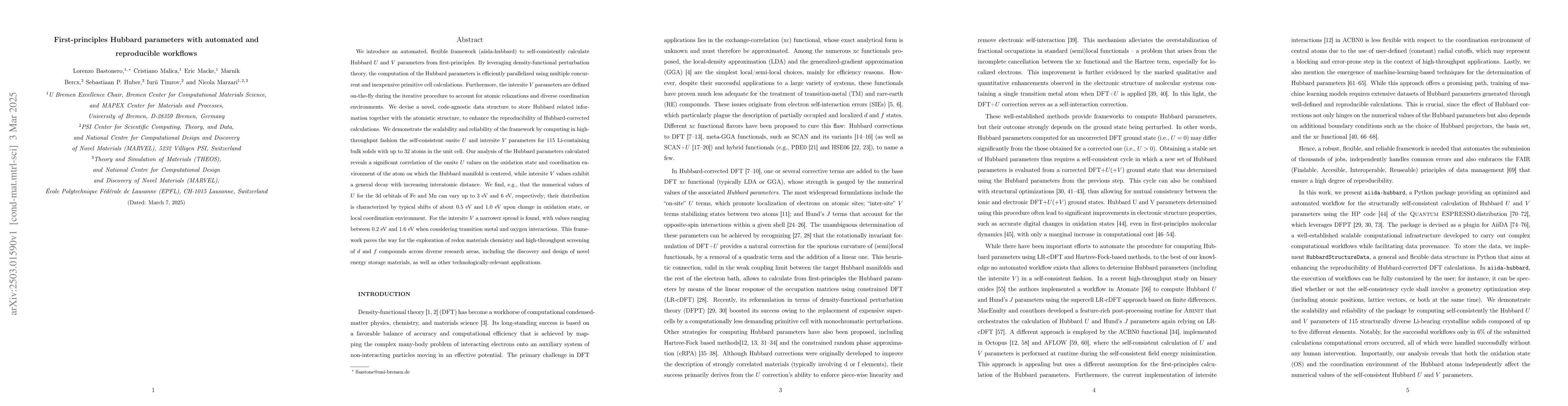 Thumbnail for First-principles Hubbard parameters with automated and reproducible
  workflows